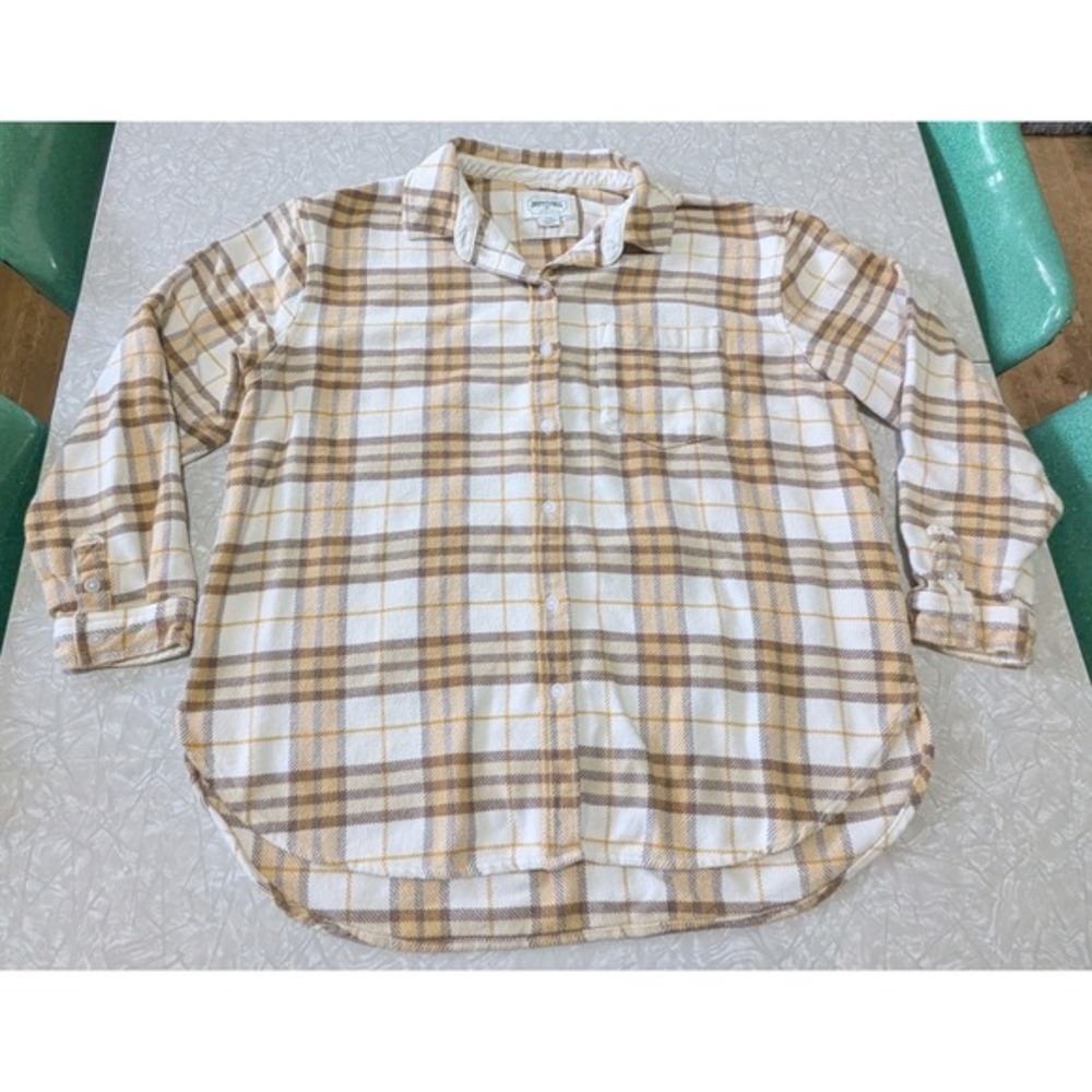 American Eagle Women's M Cozy Thick Plaid Flannel Boyfriend Fit Button‎ Up Brown